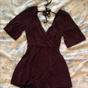Burgundy Wrap Romper with Tie Back